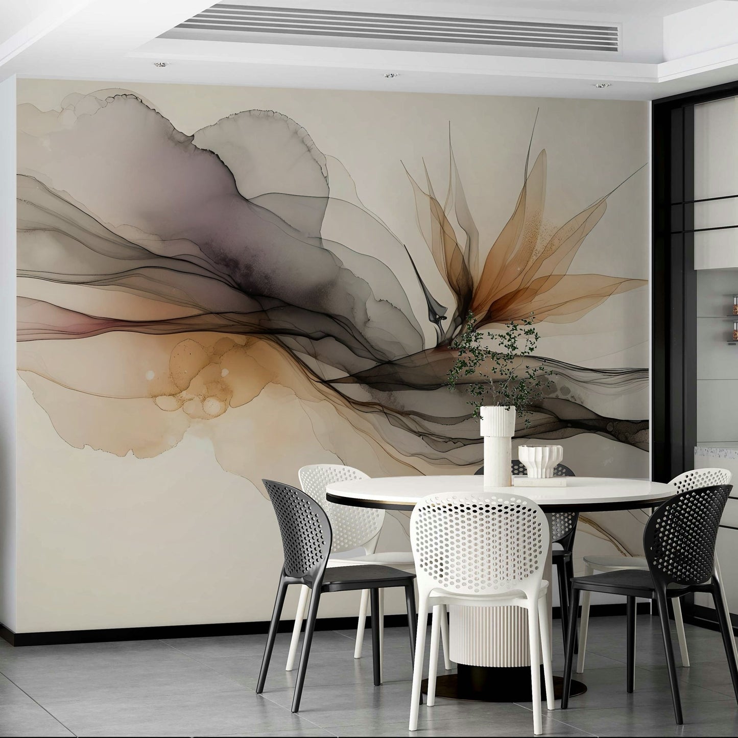 Artistic ink flow wall mural in soft tones, GD1644
