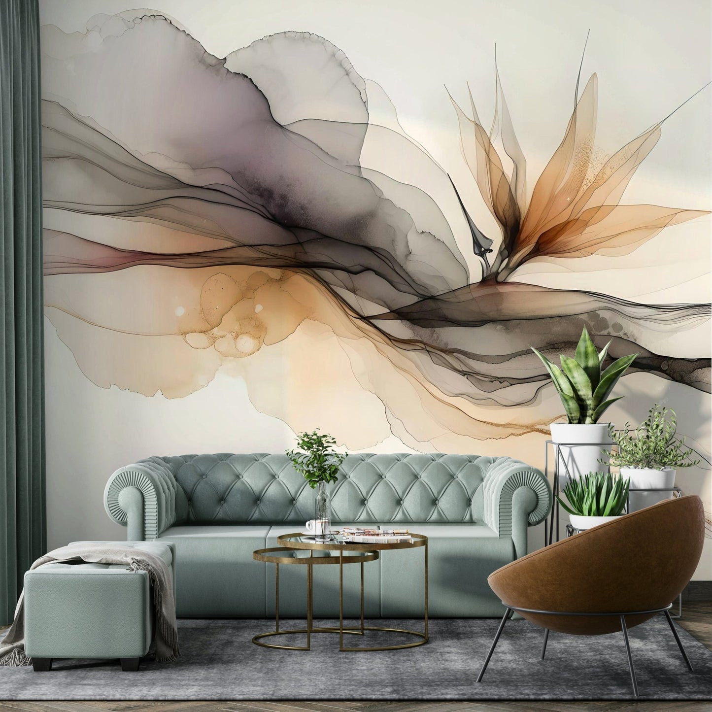 Bold ink swirl mural for statement wall decor, GD1644