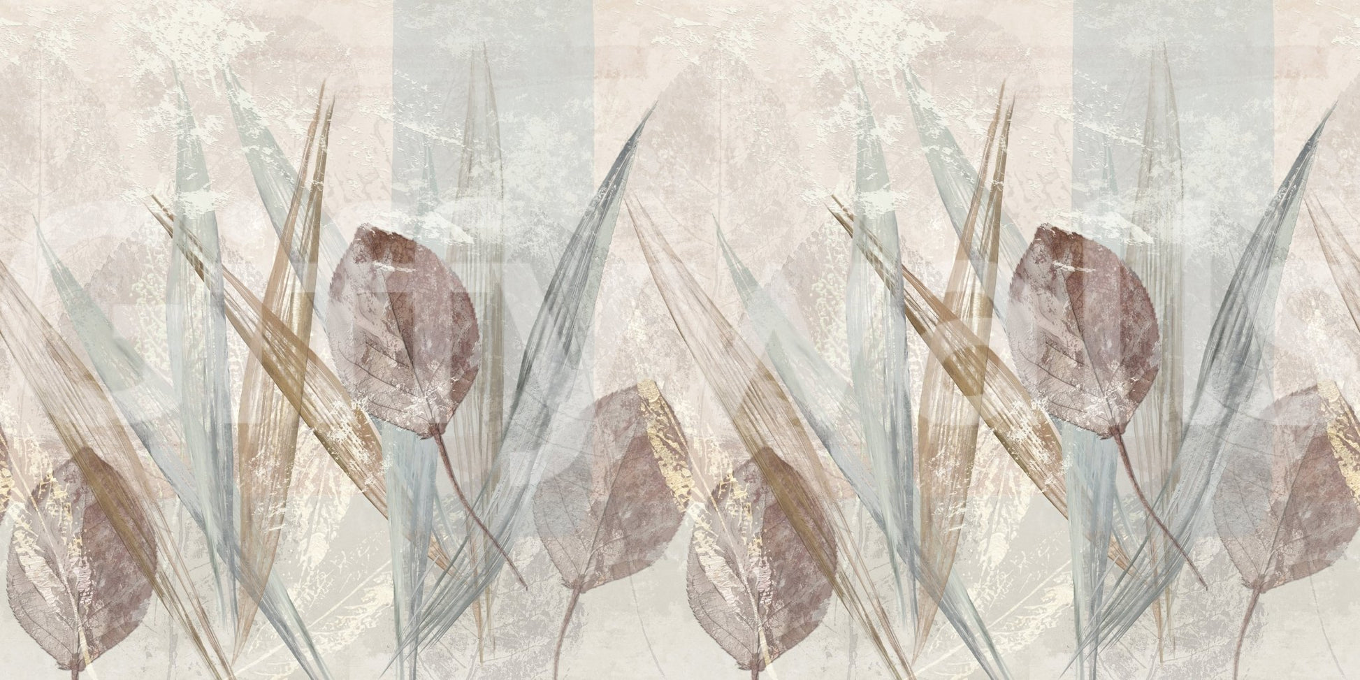 Soft leaf overlays shape Ethereal Leaves Cream Wall Mural in muted earthy tones gently