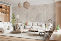 Bright living room with Ethereal Leaves Texture Cream Wall Mural and soft seating