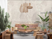 Dining area with Ethereal Leaves Texture Cream Wall Mural and natural textures