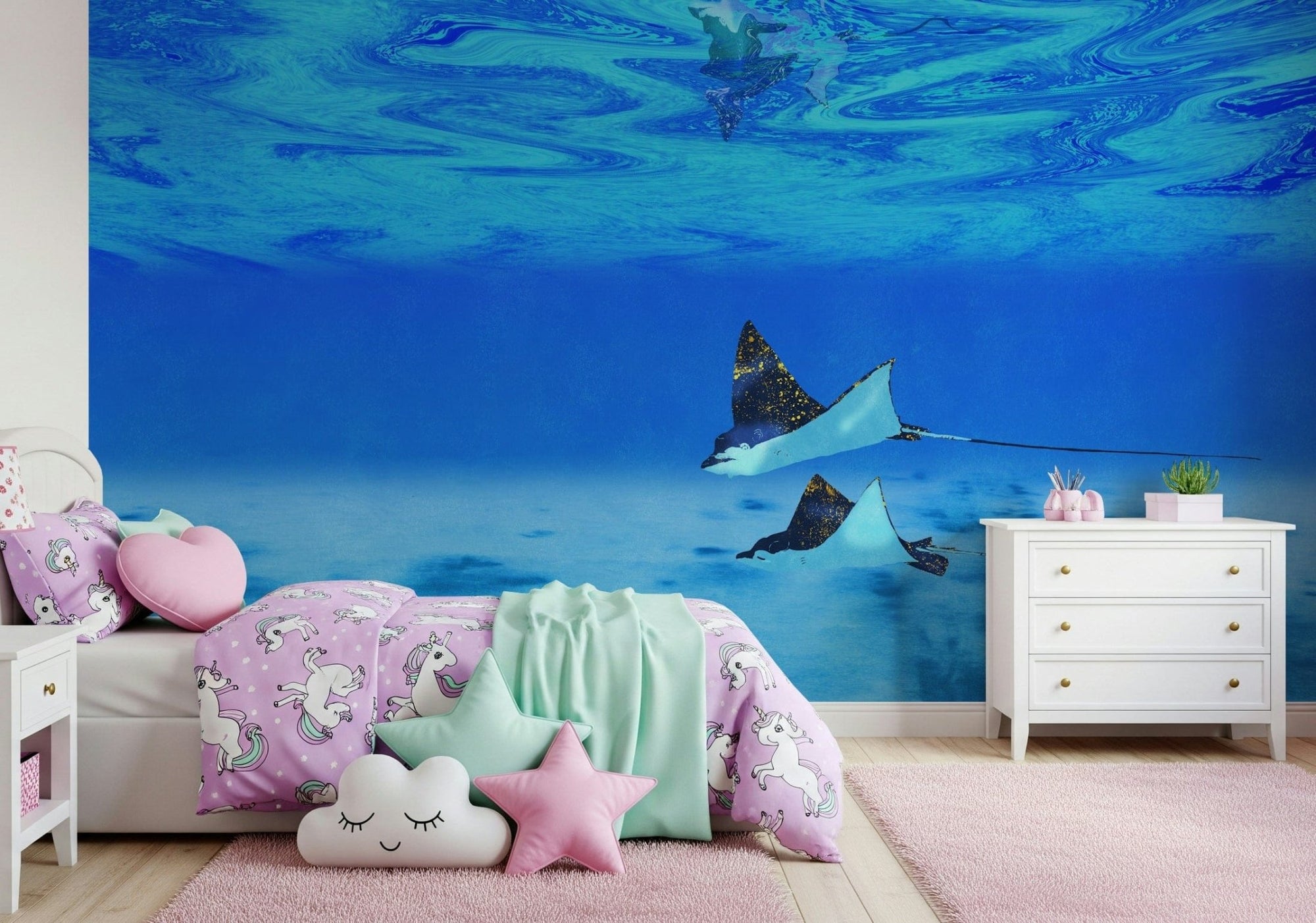 Ethereal Manta Rays Wall Mural with graceful ocean creatures GD7359
