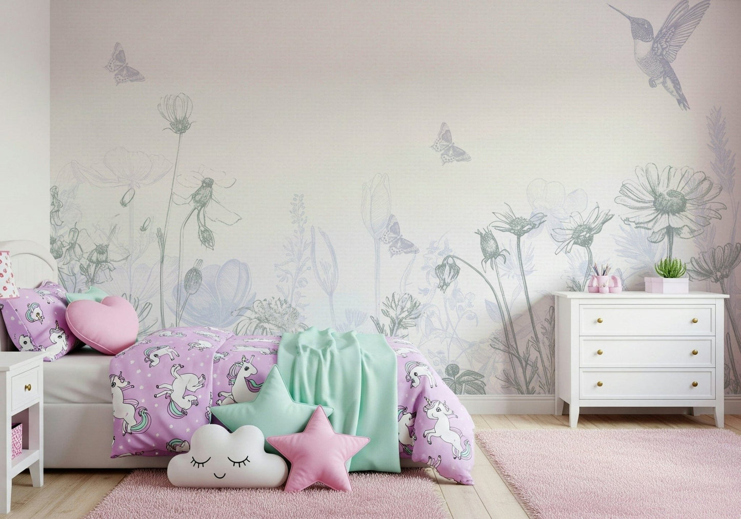 An artistic soft focus field mural on scenic wallpaper.