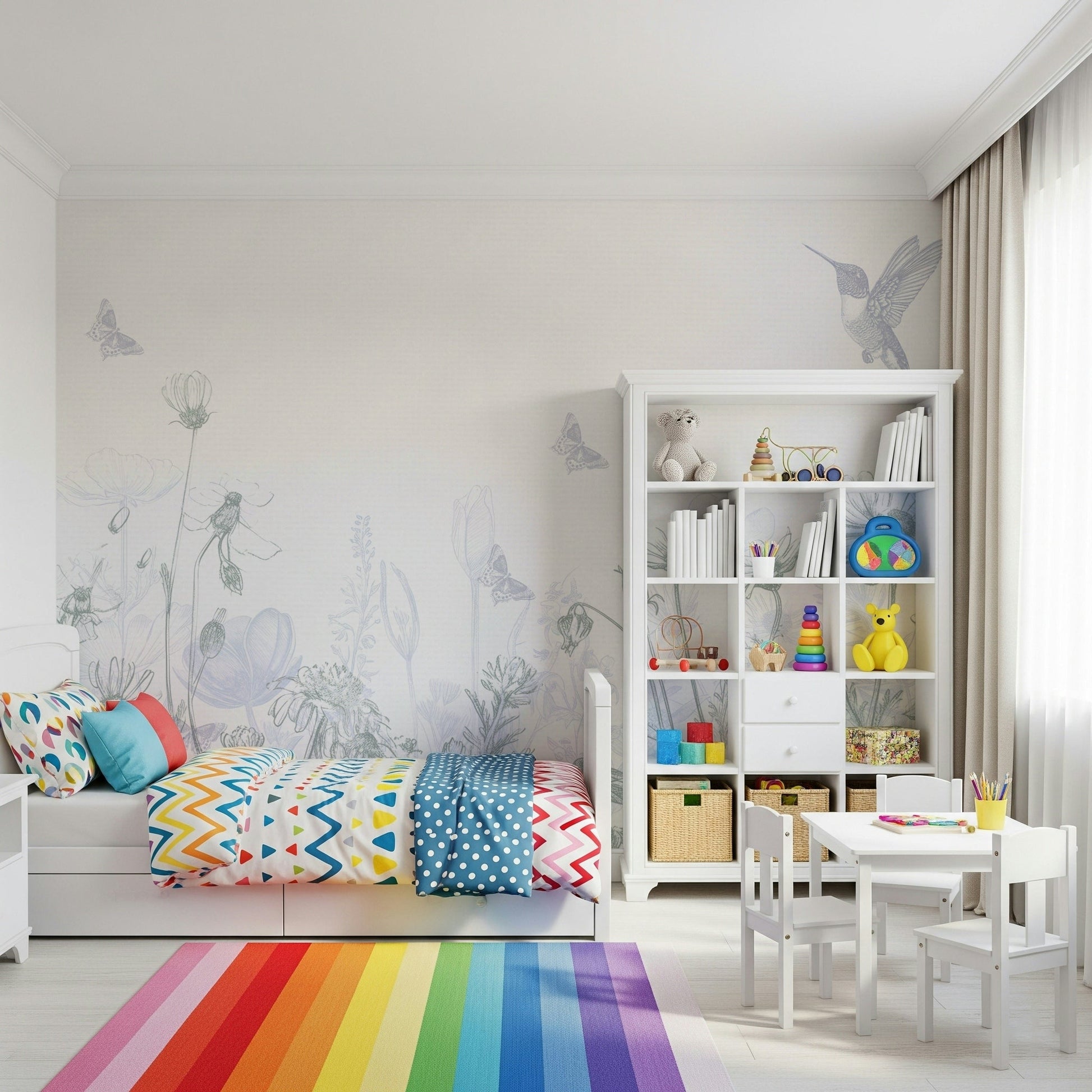 A calming serene meadow wallpaper mural that defines a space.