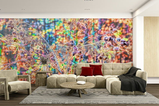 Abstract art print with colorful florals.

