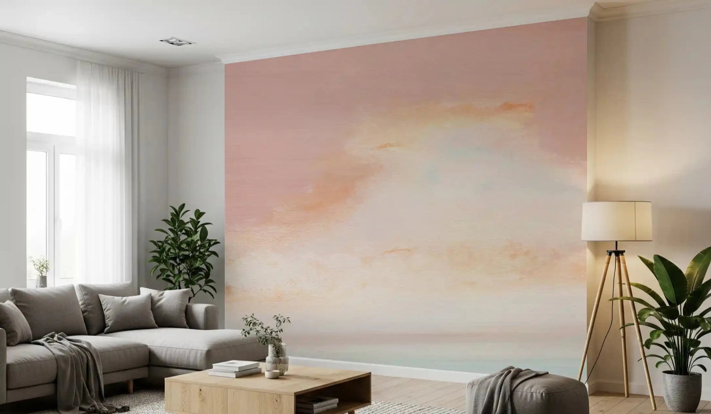 Detailed watercolor brushstrokes define the Ethereal Pastel Horizon Wall Mural look.