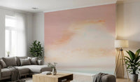 Detailed watercolor brushstrokes define the Ethereal Pastel Horizon Wall Mural look.