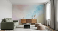 Brightens a large lounge with soft pink and blue tones now Ethereal Pastel Sky Wall Mural.