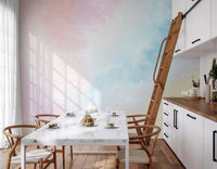 Ethereal Pastel Sky Wall Mural features delicate washes of lavender and pale turquoise sky.