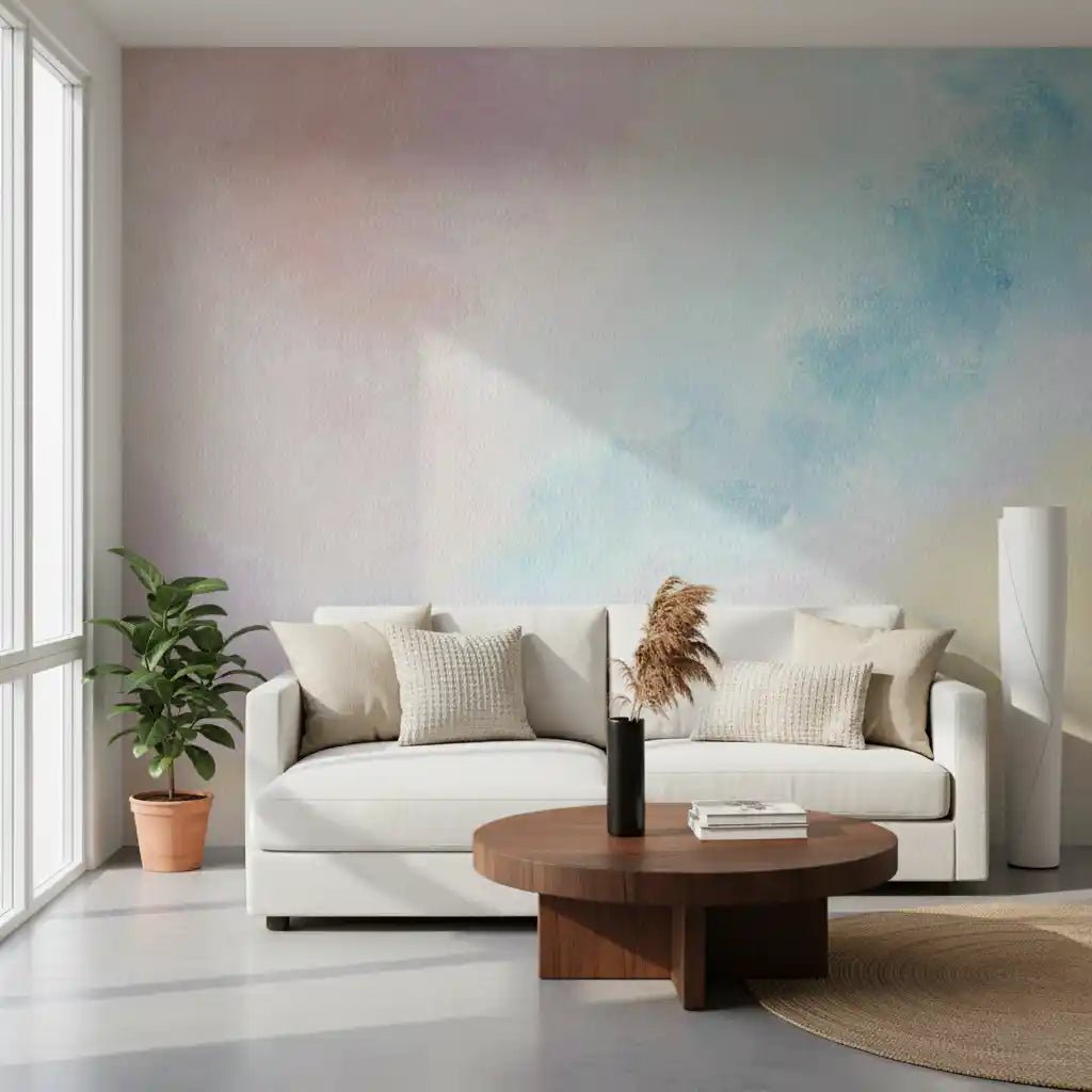 Ethereal Pastel Sky Wall Mural offers a non-reflective matte finish for indoor wall scenes.