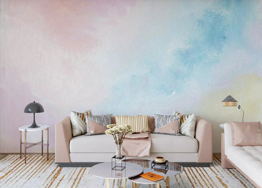 Brings soft morning hues to this bright living space area Ethereal Pastel Sky Wall Mural .