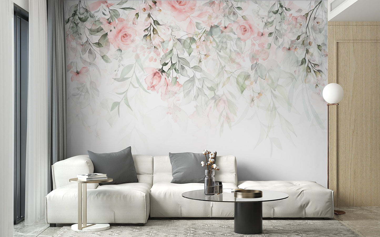 Pink Rose Garden Wall Mural Artwork
