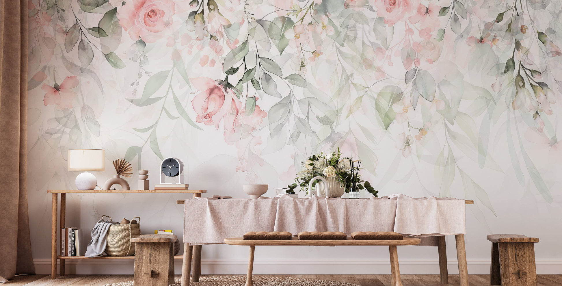 Delicate Pink Floral Mural Wallpaper
