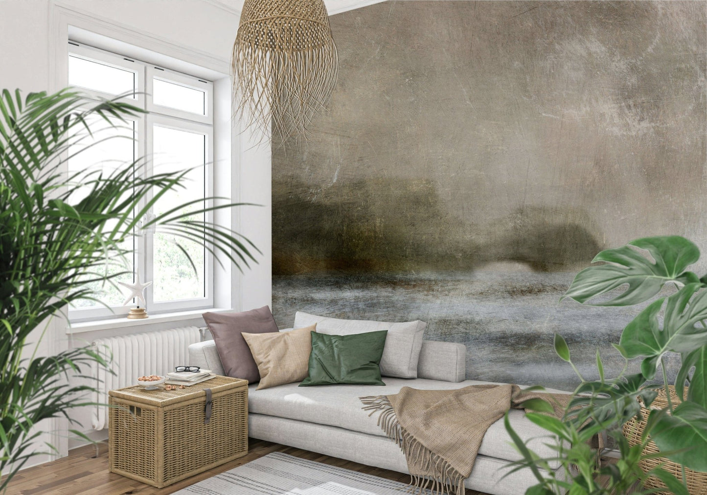 A beautiful modern art wall mural of delicate lines.