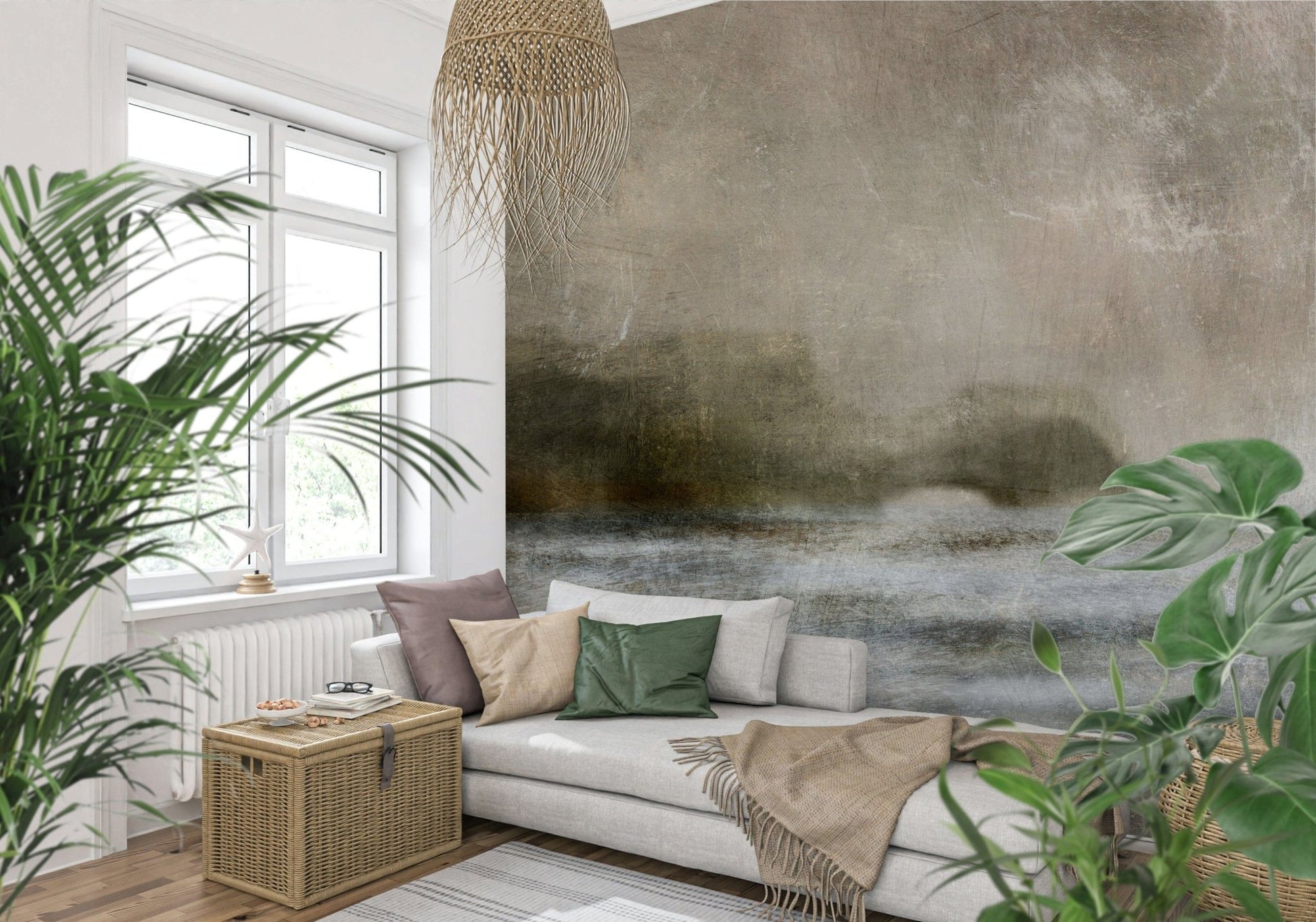 A beautiful modern art wall mural of delicate lines.