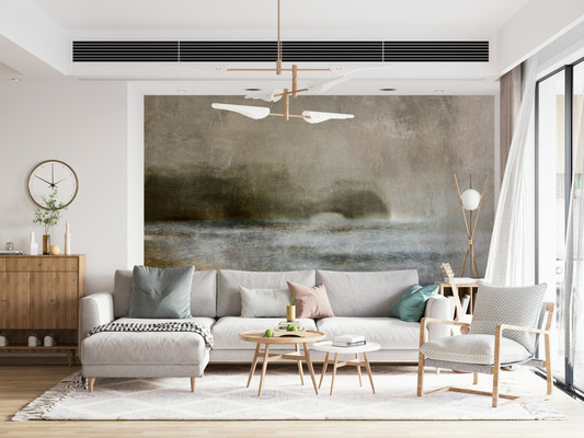 A beautiful subtle abstract wallpaper mural with a hazy shoreline effect.