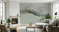 A graceful subtle light wall mural in cool, tranquil tones.