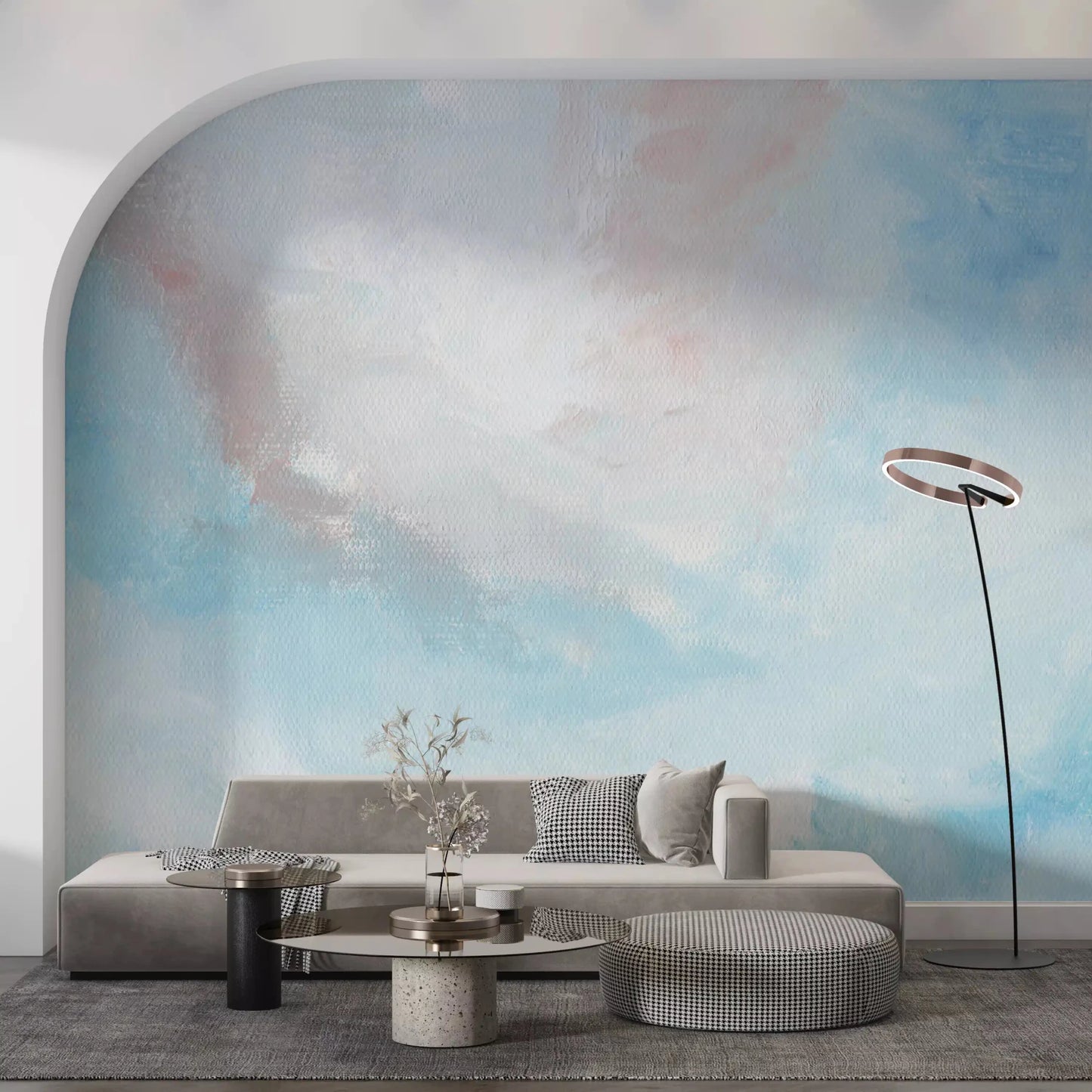 Ethereal Sky Canvas Wall Mural makes a grand statement in an living room!!