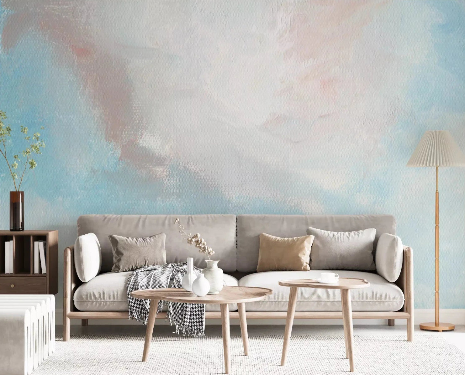 Ethereal Sky Canvas Wall Mural creates a misty blue atmosphere on this living area !!, GD9121