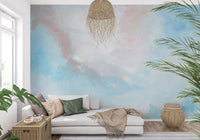 Ethereal Sky Canvas Wall Mural captures a misty morning sky with azure and white washes