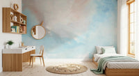 Ethereal Sky Canvas Wall Mural adds a peaceful morning sky look in this quiet bedroom space!!