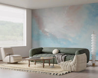 Dreamy pastel washes of the Ethereal Sky Canvas Wall Mural suit this modern interior lounge