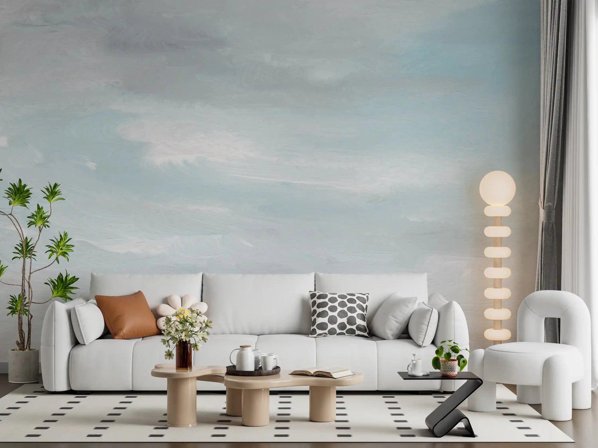 Sky Wash wall mural featuring subtle gray and white movement