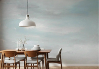 Dining room Ethereal Sky Wash wall mural with soft blue painted clouds