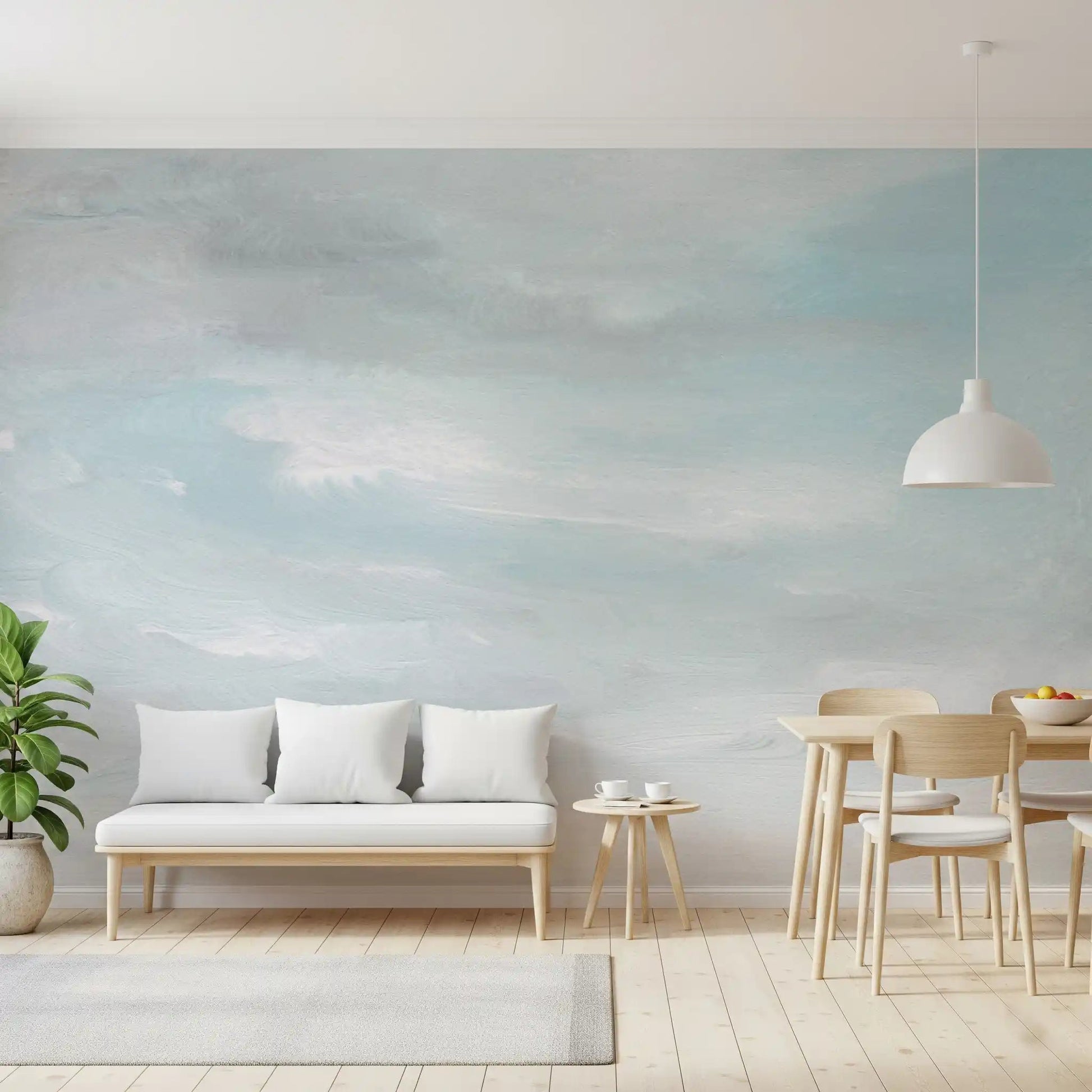 Ethereal Sky wall mural with soft watercolor-inspired blue layers
