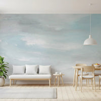 Ethereal Sky wall mural with soft watercolor-inspired blue layers