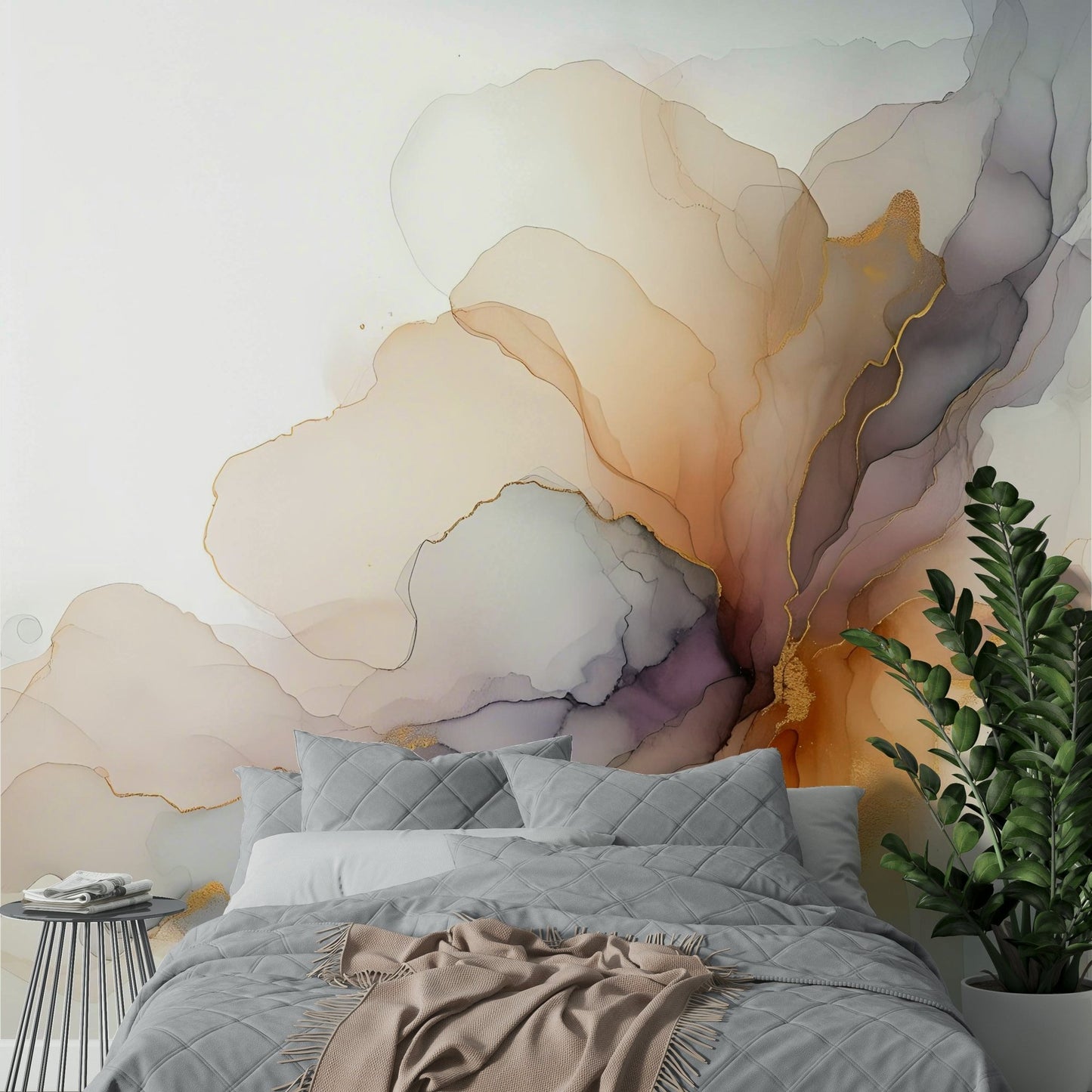 Soft, flowing smoke wall mural for minimalist decor

