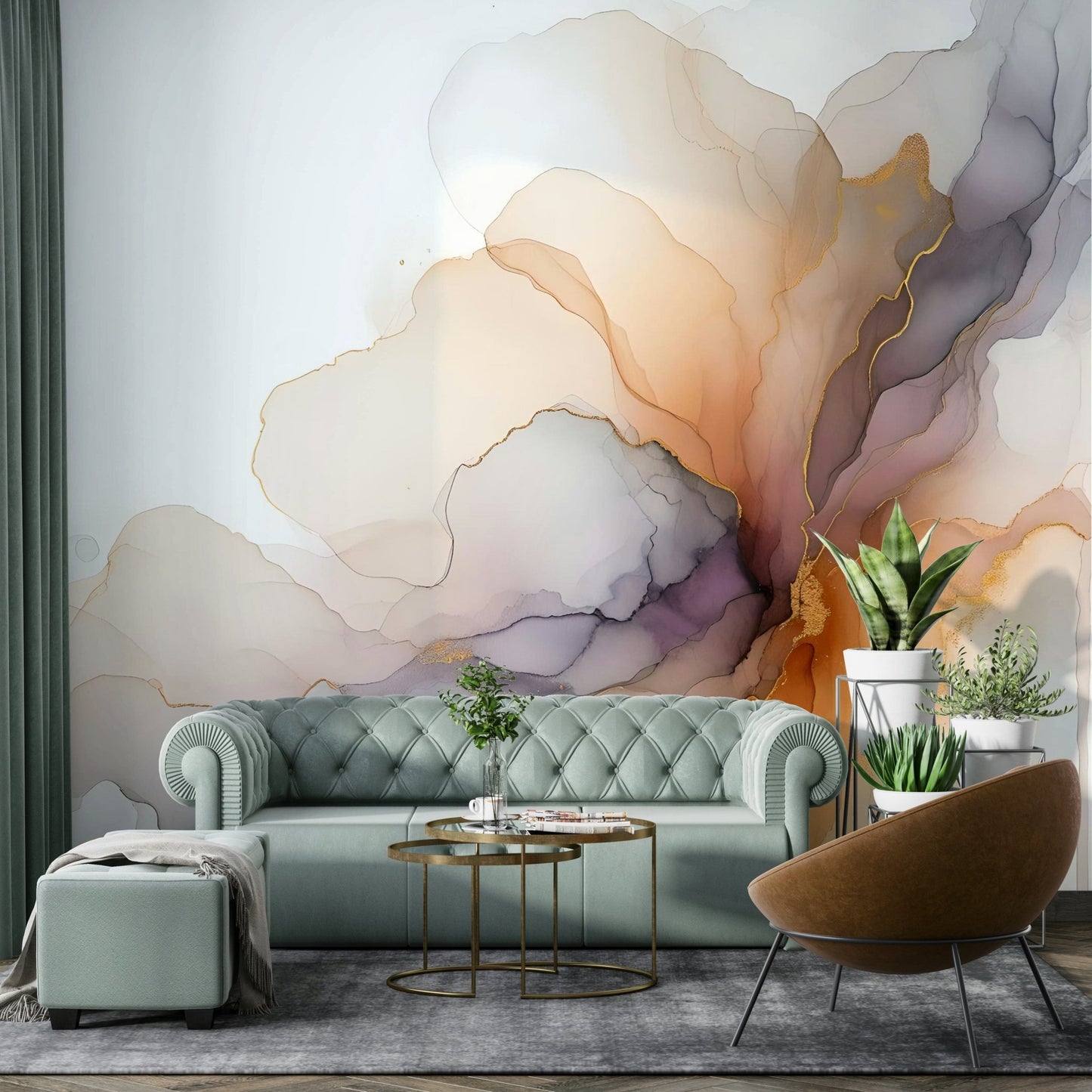 Abstract ethereal smoke wall mural for tranquil rooms


