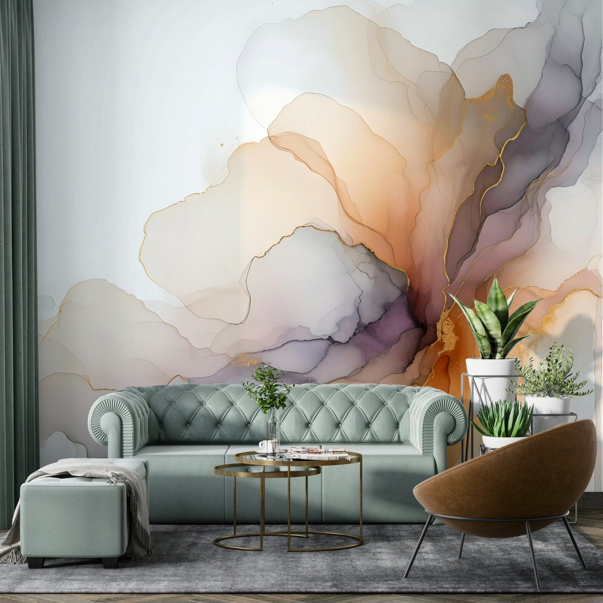 Abstract ethereal smoke wall mural for tranquil rooms

