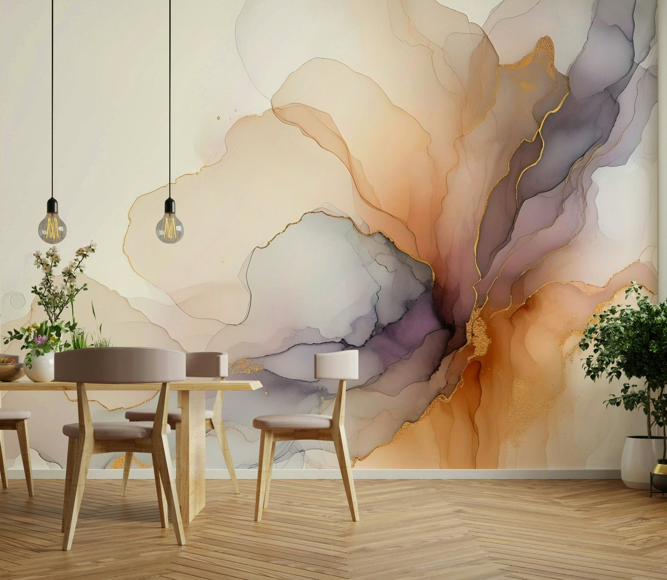 Soft ethereal smoke hues wall mural for serene spaces

