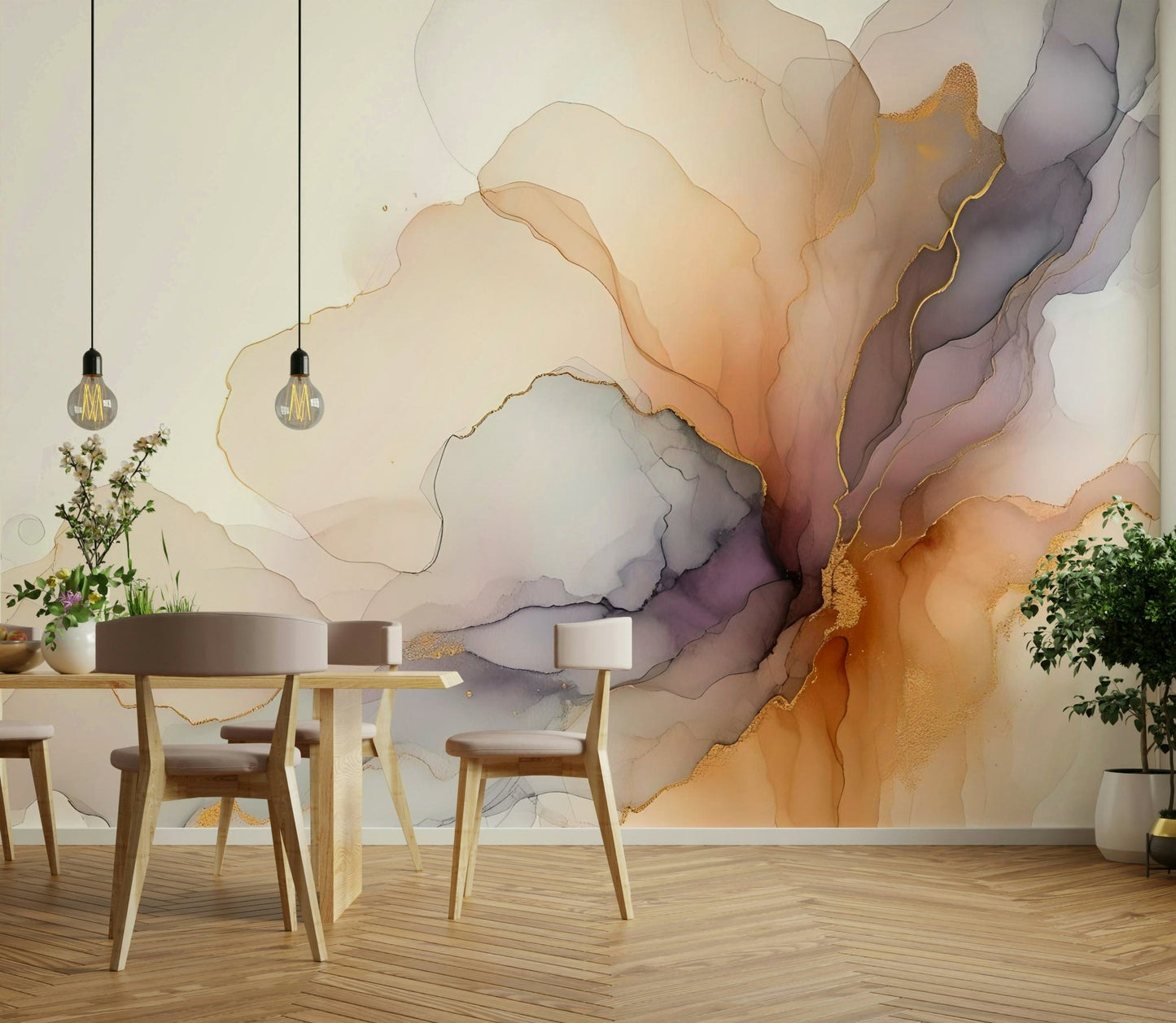 Soft ethereal smoke hues wall mural for serene spaces

