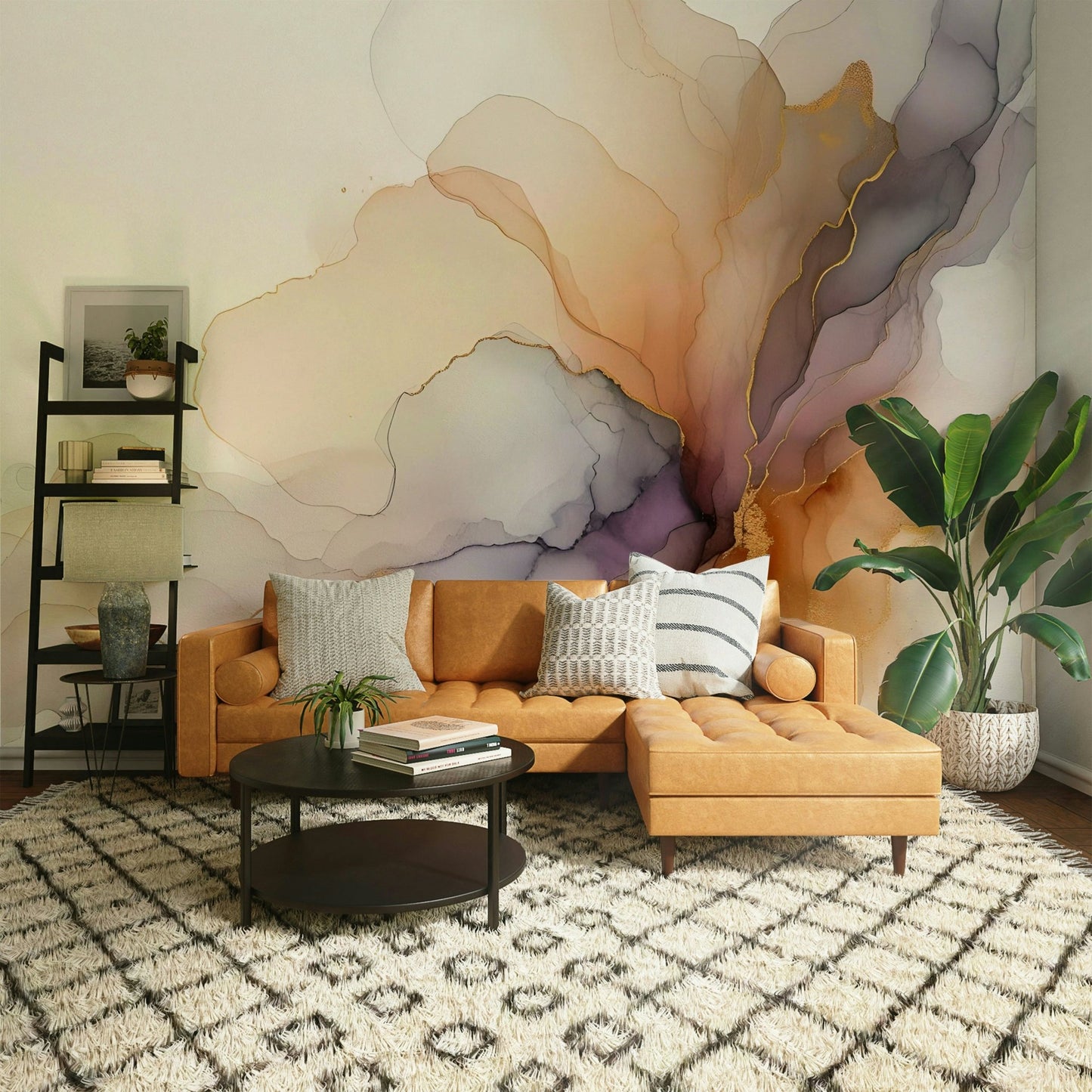 Calming smoke-themed wall mural in neutral tones

