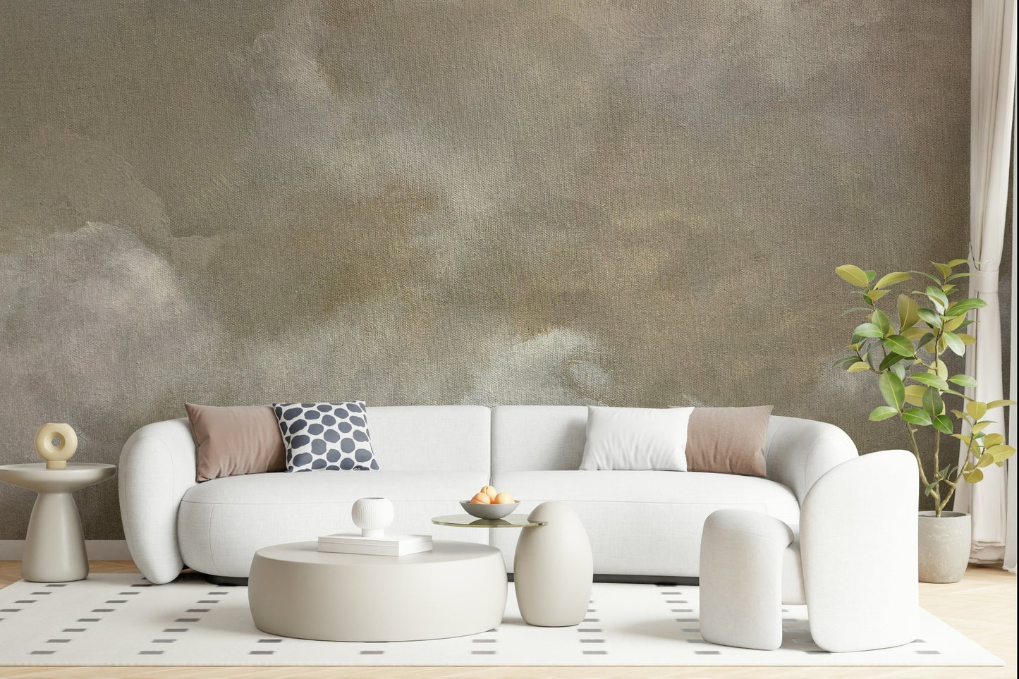 An artistic minimalist form mural for home decor.