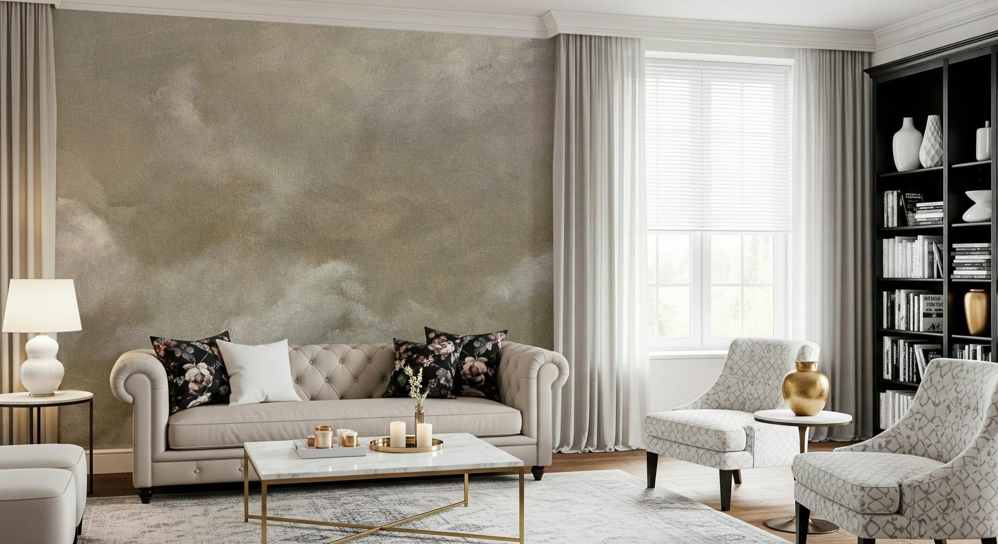 A graceful subtle pattern wall mural in cool, tranquil tones.