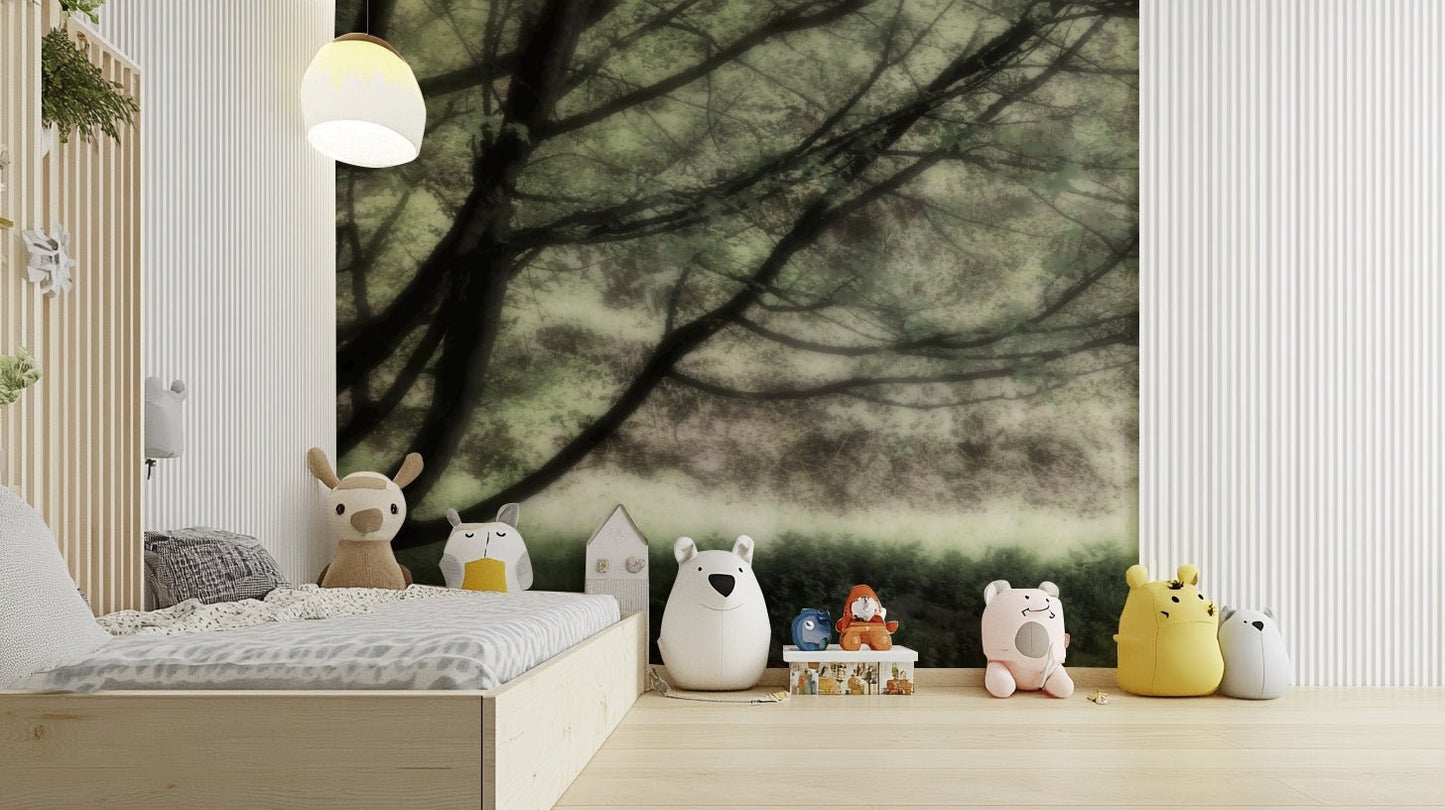 Ethereal Tree Art Print | Serene Nature Photography | Soft Green Landscape Decor Wall Mural