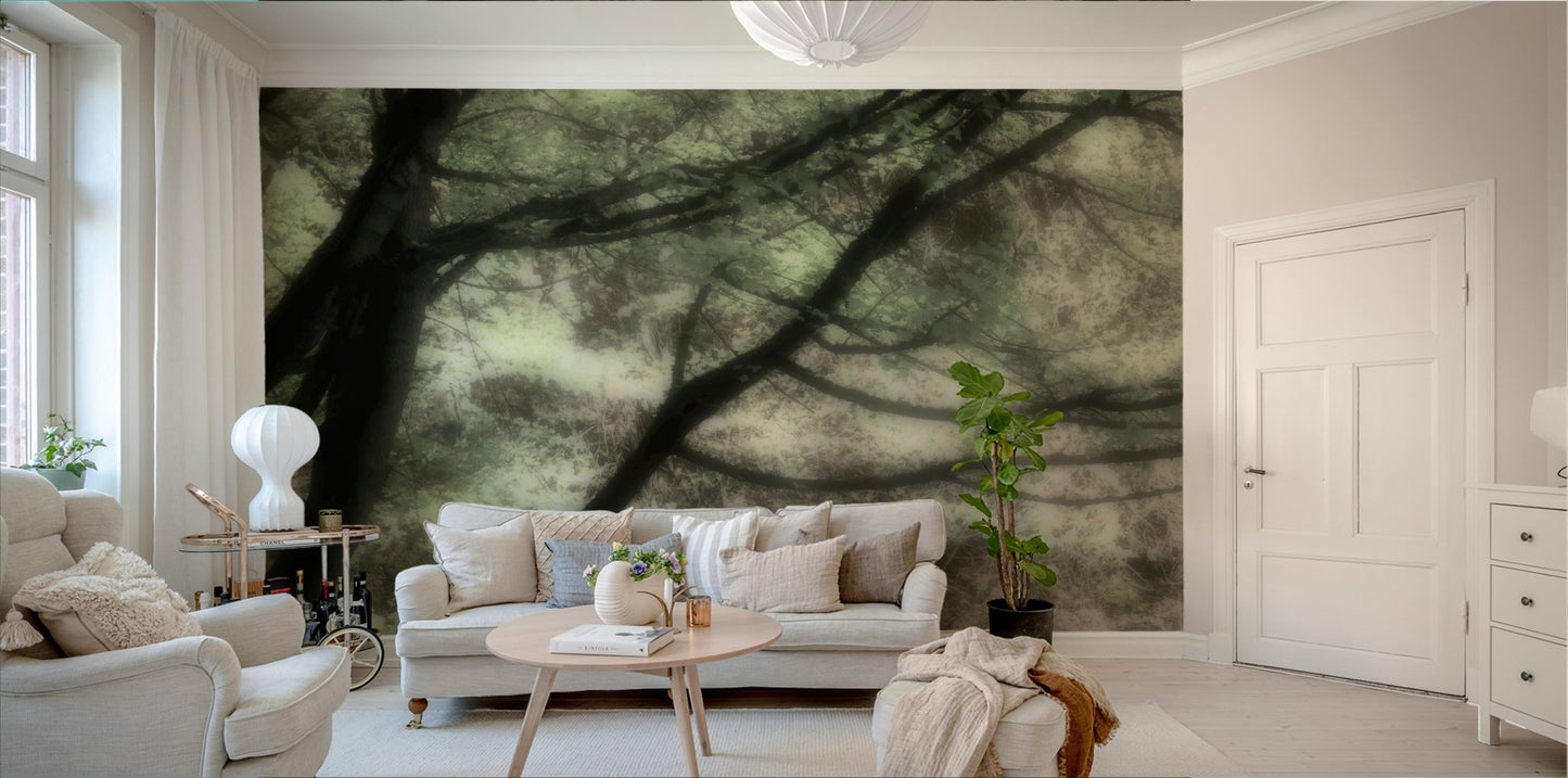Ethereal Tree Art Print | Serene Nature Photography | Soft Green Landscape Decor Wall Mural