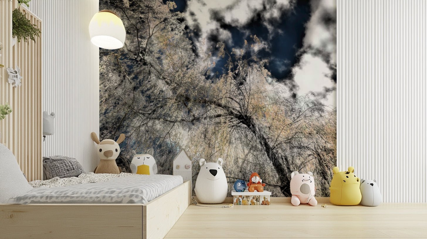 A close-up view of the detailed branches against the light background.

