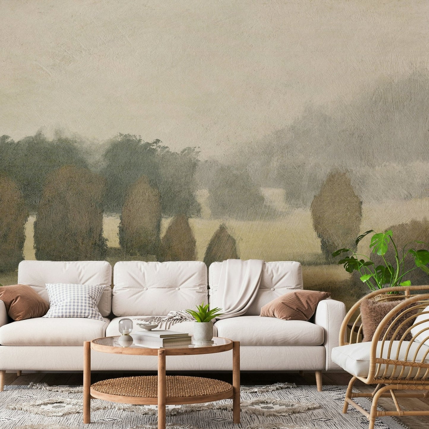 A beautiful wide-angle wall mural of a misty valley., GD5668