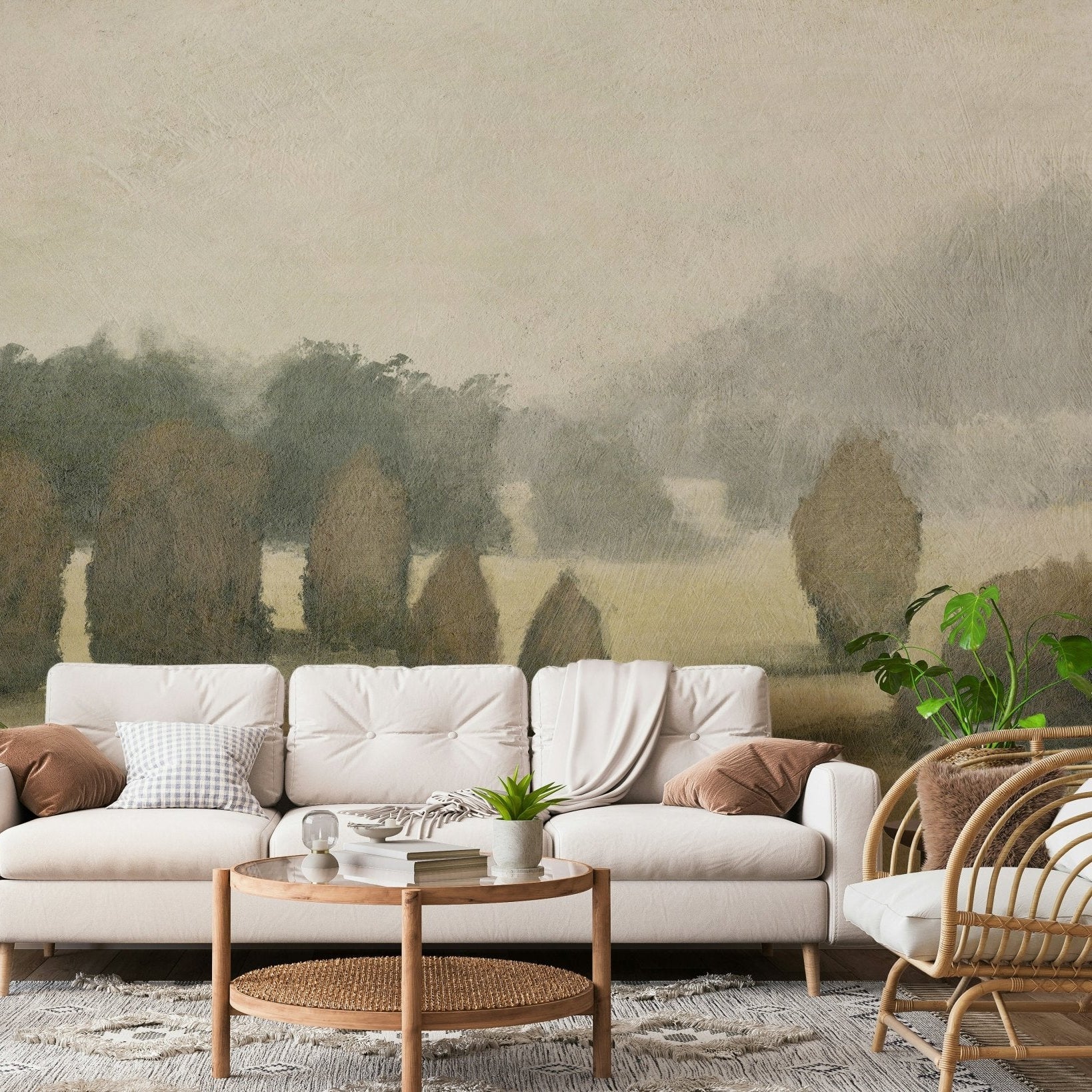 A beautiful wide-angle wall mural of a misty valley., GD5668