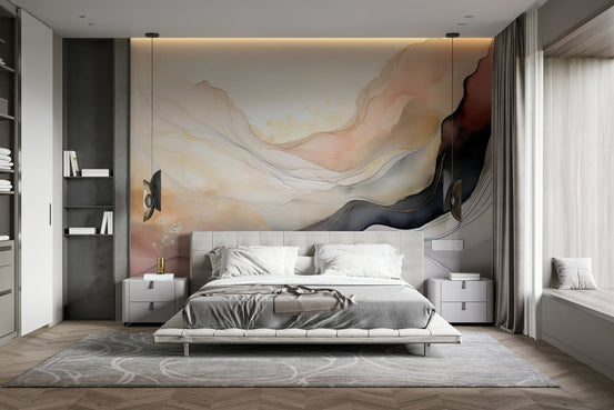 Soft ethereal veil wall mural for serene interiors., GD1641