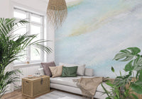 Ethereal Wash of sky wall mural blends pale blue clouds with soft cream movement