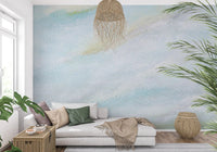 Ethereal Wash of sky wall mural carries pastel blue flow with muted cloudy depth