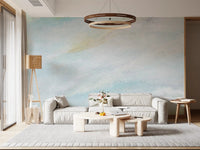 Living room with Ethereal Wash of sky wall mural in faded blue and soft sky texture