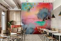 Watercolor escape mural in light tones

