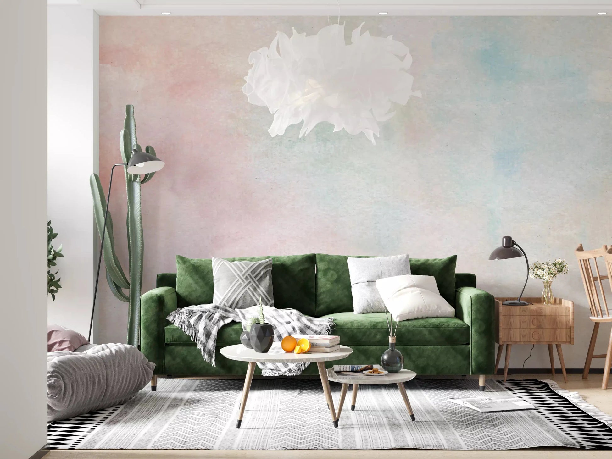 Hand-painted style details are quite visible on the Ethereal Watercolor Wash Wall Mural.