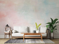 Fluid textures within the Ethereal Watercolor Wash Wall Mural brighten a living room .